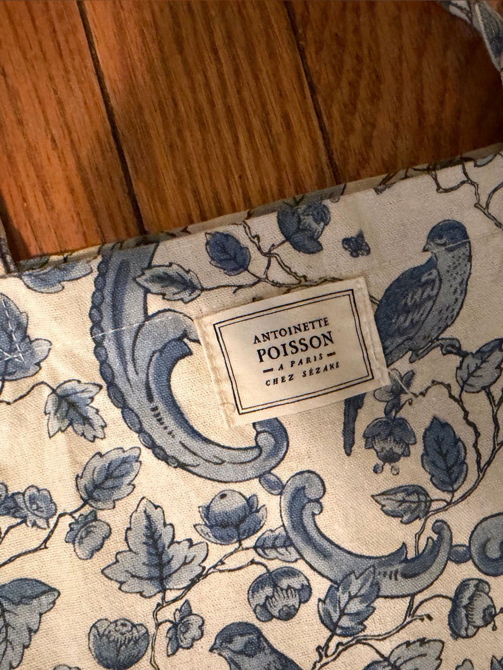 Sezane & antoinette poisson Blue Bird Print Tote Bag on Cream Canvas